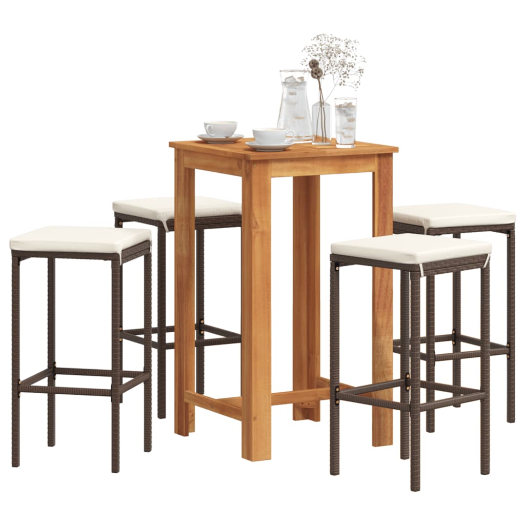 Ensemble de bar de jardin 5 pcs marron bois massif acacia rotin - XIOS