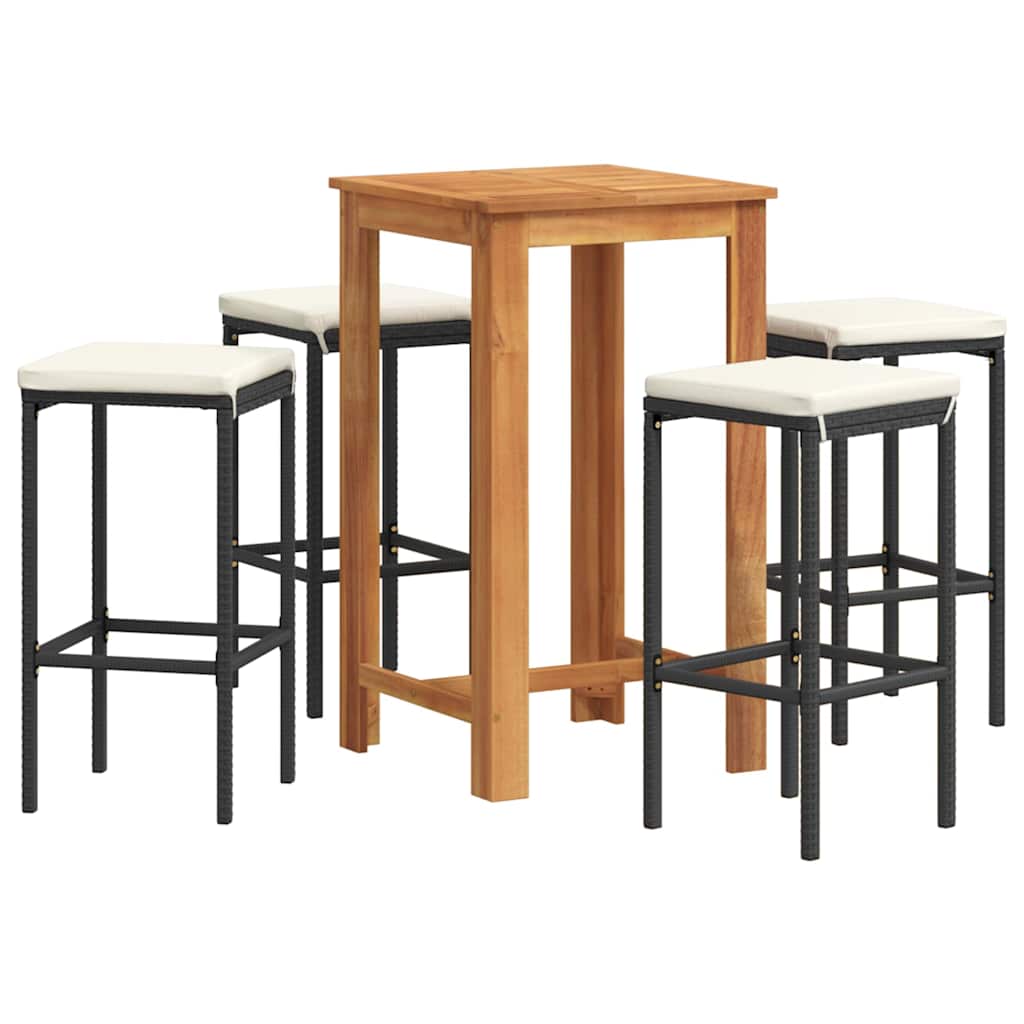 Ensemble de bar de jardin 5 pcs noir bois massif acacia rotin - XIOS