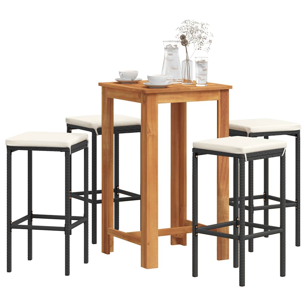 Ensemble de bar de jardin 5 pcs noir bois massif acacia rotin - XIOS