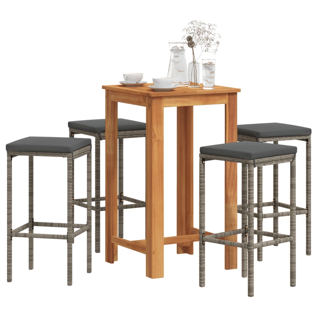 Ensemble de bar de jardin 5 pcs gris bois massif acacia rotin - XIOS