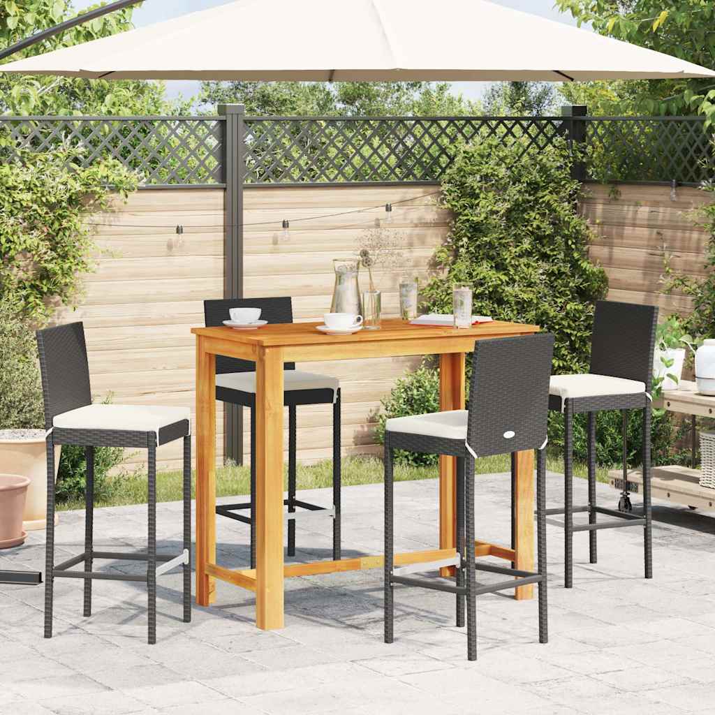 Ensemble de bar de jardin 5 pcs noir bois massif acacia rotin - XIOS