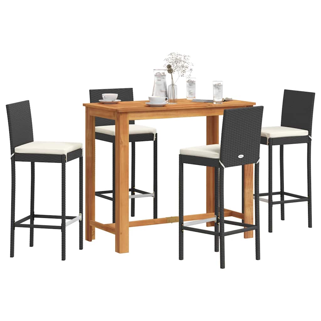 Ensemble de bar de jardin 5 pcs noir bois massif acacia rotin - XIOS