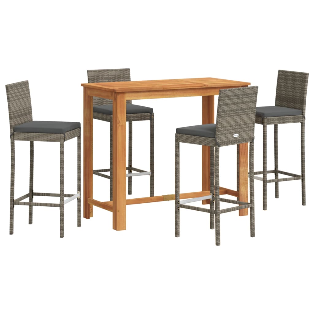Ensemble de bar de jardin 5 pcs gris bois massif acacia rotin - XIOS