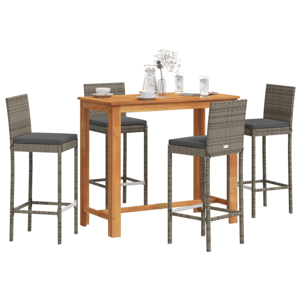 Ensemble de bar de jardin 5 pcs gris bois massif acacia rotin - XIOS
