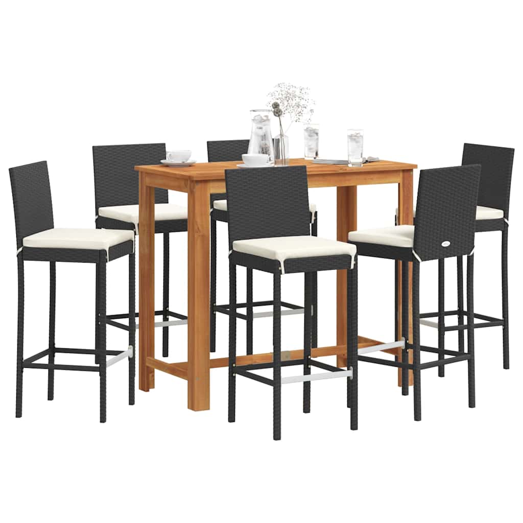 Ensemble de bar de jardin 7 pcs noir bois massif acacia rotin - XIOS