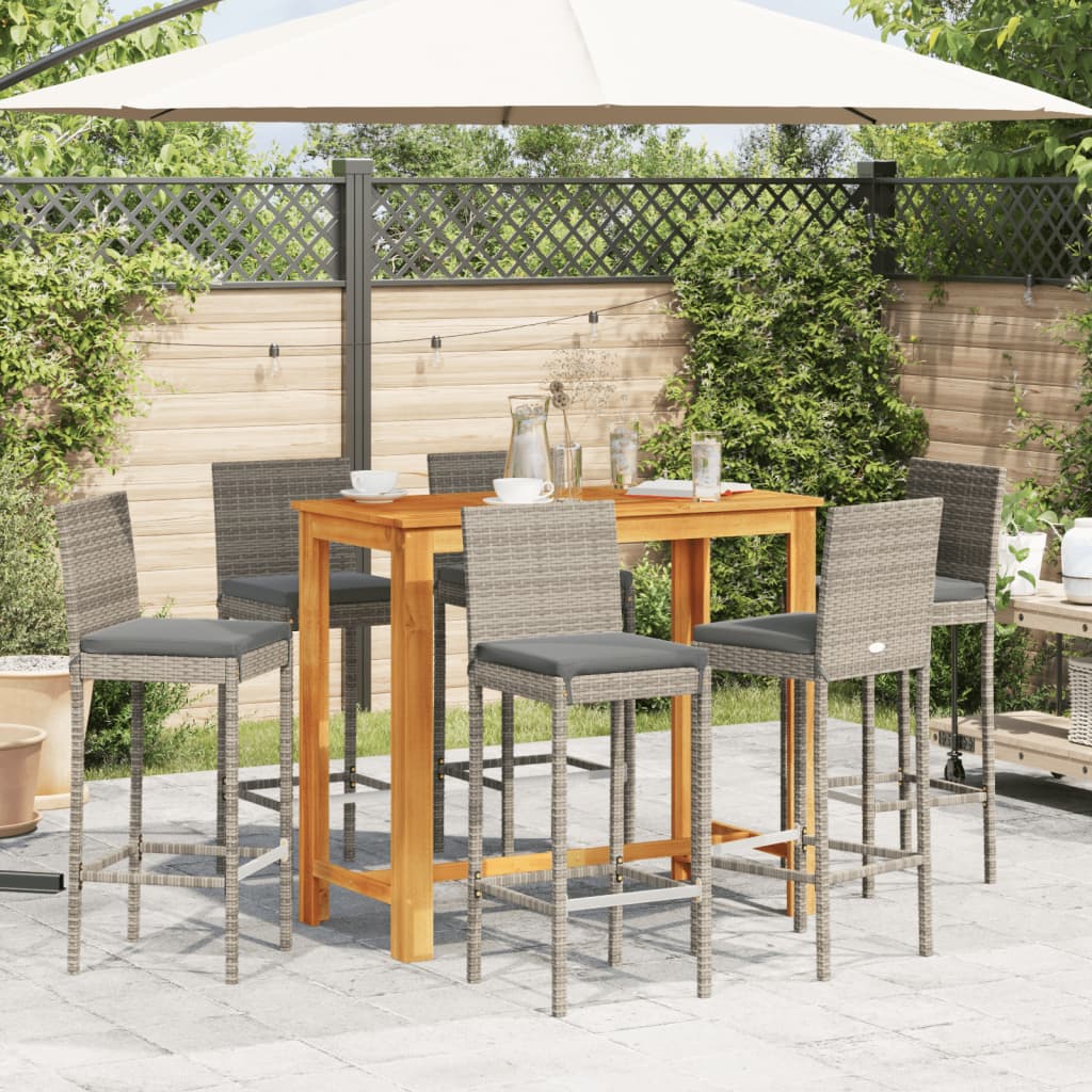 Ensemble de bar de jardin 7 pcs gris bois massif acacia rotin - XIOS