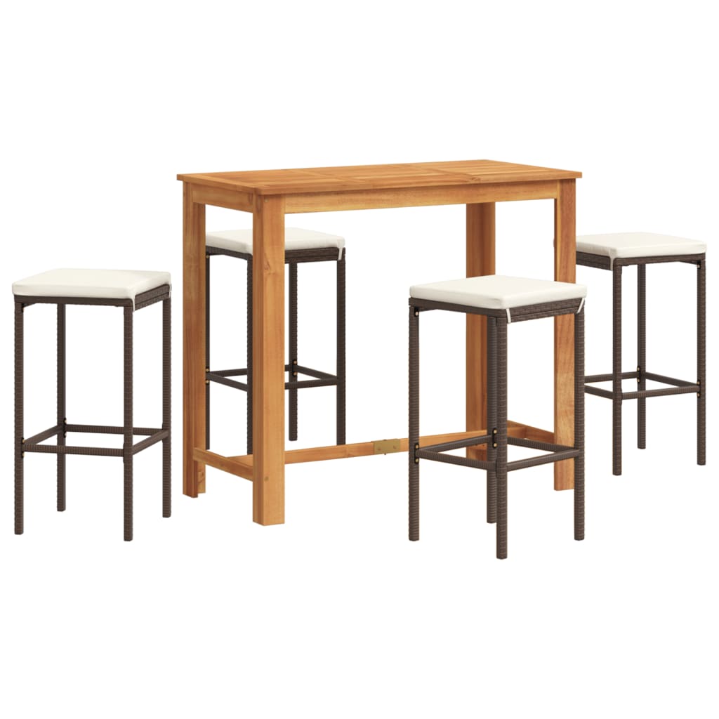 Ensemble de bar de jardin 5 pcs marron bois massif acacia rotin - XIOS