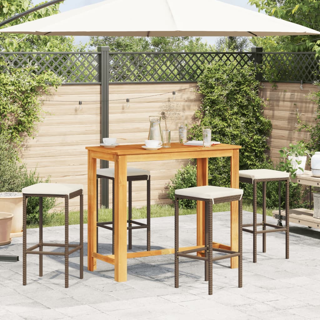 Ensemble de bar de jardin 5 pcs marron bois massif acacia rotin - XIOS