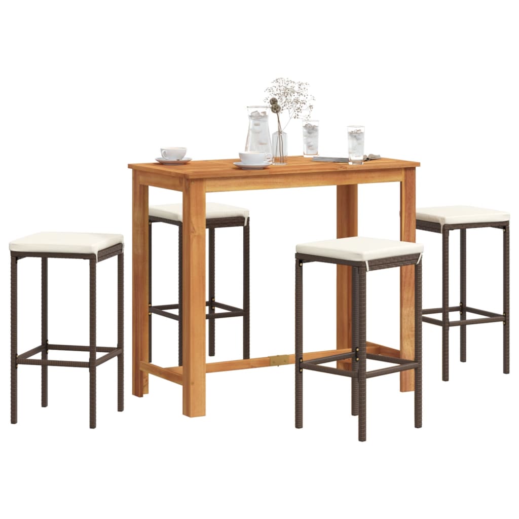 Ensemble de bar de jardin 5 pcs marron bois massif acacia rotin - XIOS