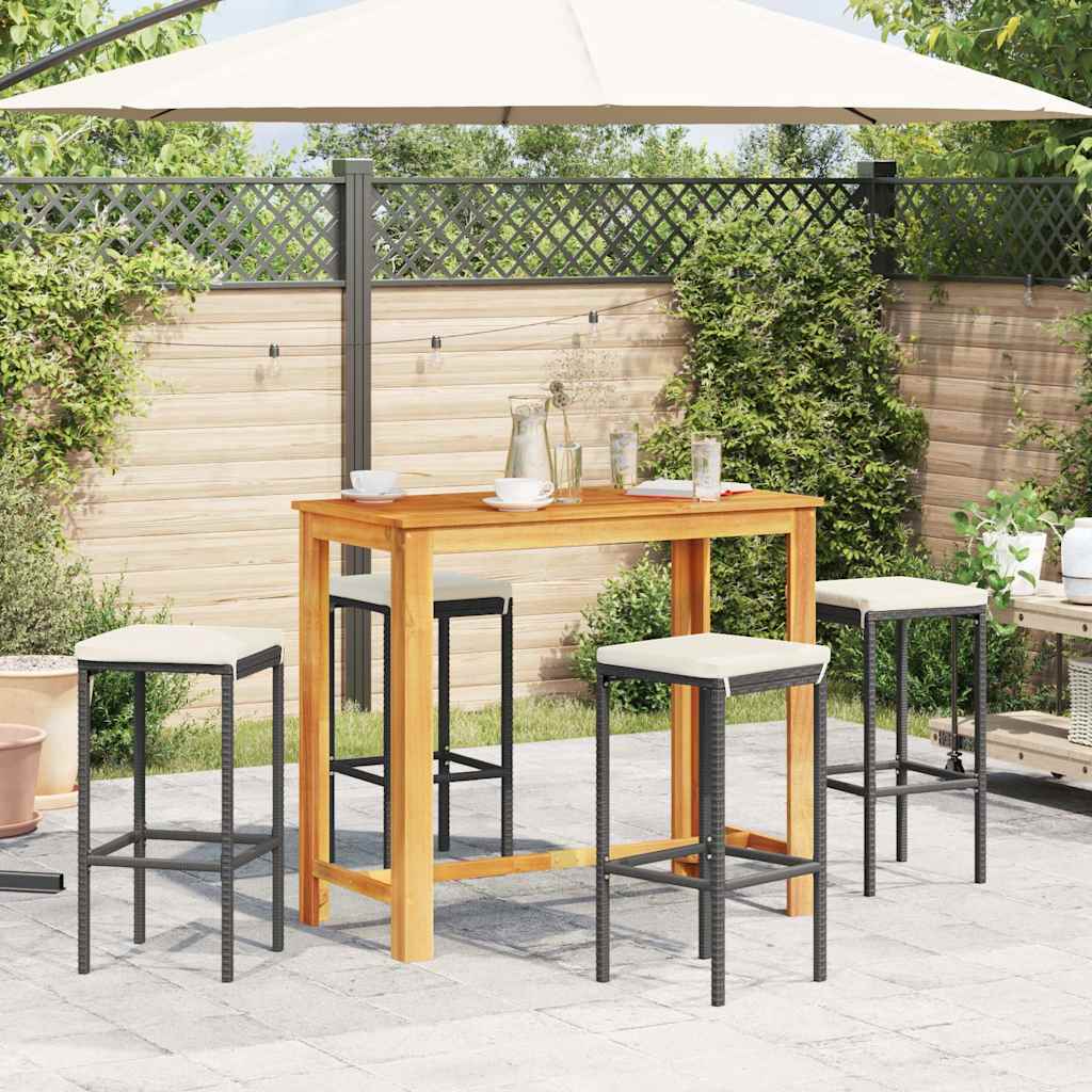 Ensemble de bar de jardin 5 pcs noir bois massif acacia rotin - XIOS