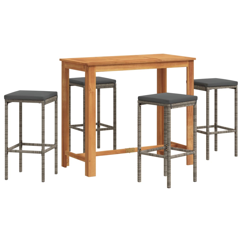 Ensemble de bar de jardin 5 pcs gris bois massif acacia rotin - XIOS