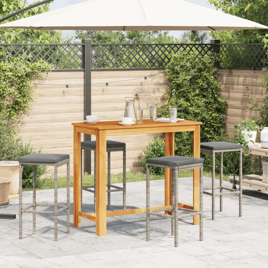 Ensemble de bar de jardin 5 pcs gris bois massif acacia rotin - XIOS