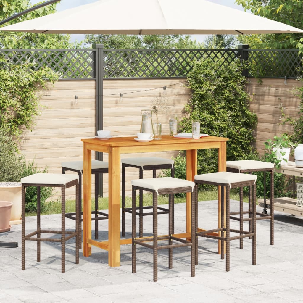 Ensemble de bar de jardin 7 pcs marron bois massif acacia rotin - XIOS