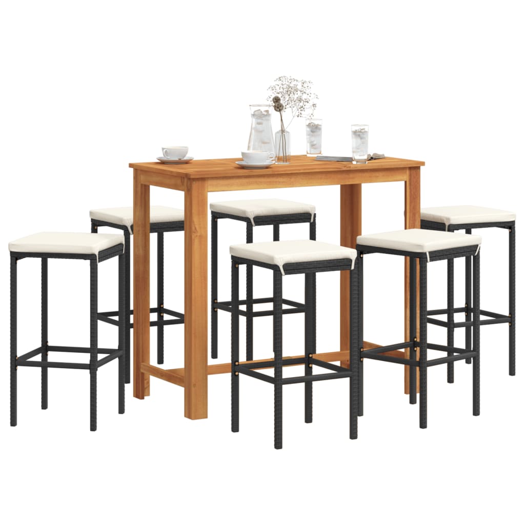 Ensemble de bar de jardin 7 pcs noir bois massif acacia rotin - XIOS