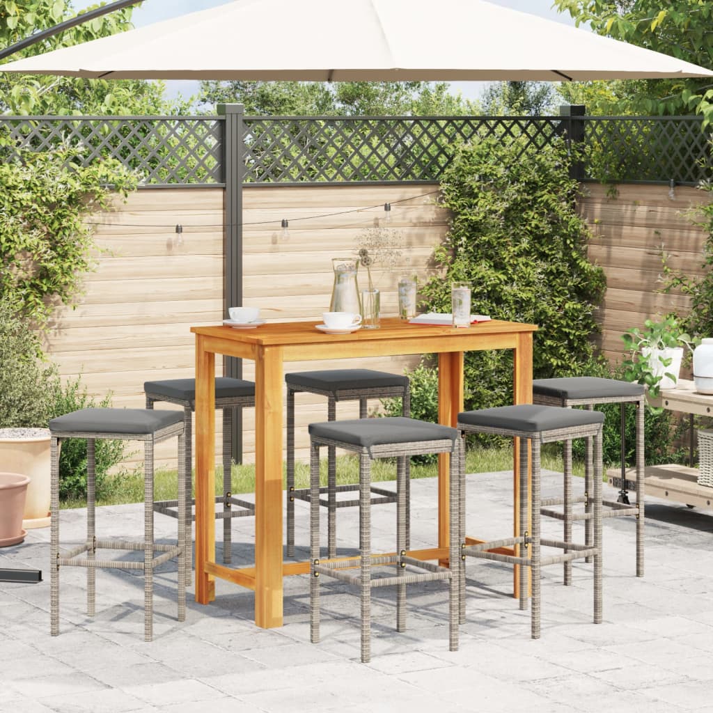 Ensemble de bar de jardin 7 pcs gris bois massif acacia rotin - XIOS