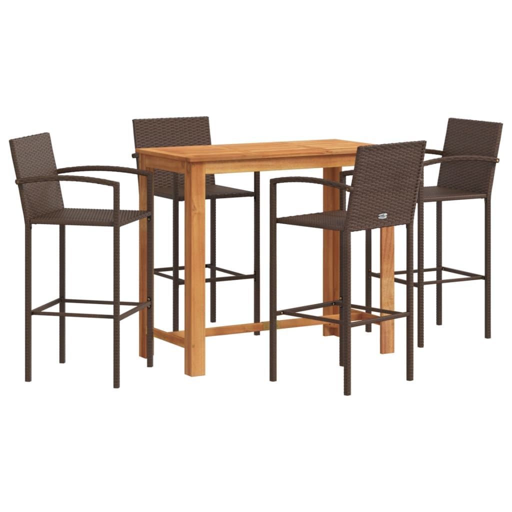 Ensemble de bar de jardin 5 pcs marron bois massif acacia rotin - XIOS