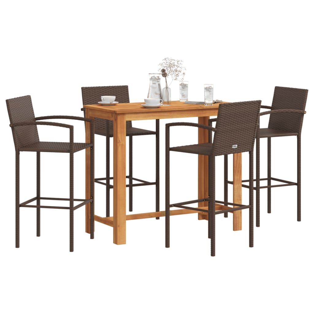 Ensemble de bar de jardin 5 pcs marron bois massif acacia rotin - XIOS