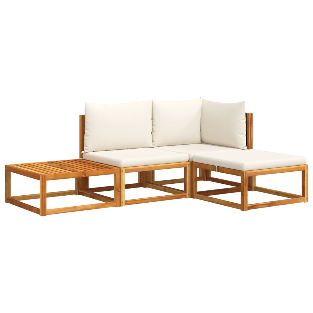 Ensemble de canapés de jardin 4 pièces avec coussins en bois d'acacia et rotin