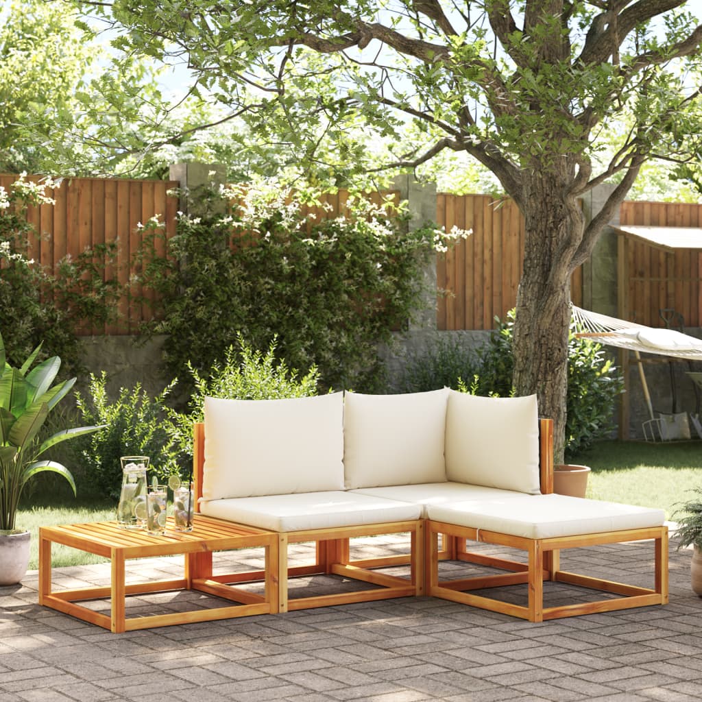 Ensemble de canapés de jardin 4 pièces avec coussins en bois d'acacia et rotin