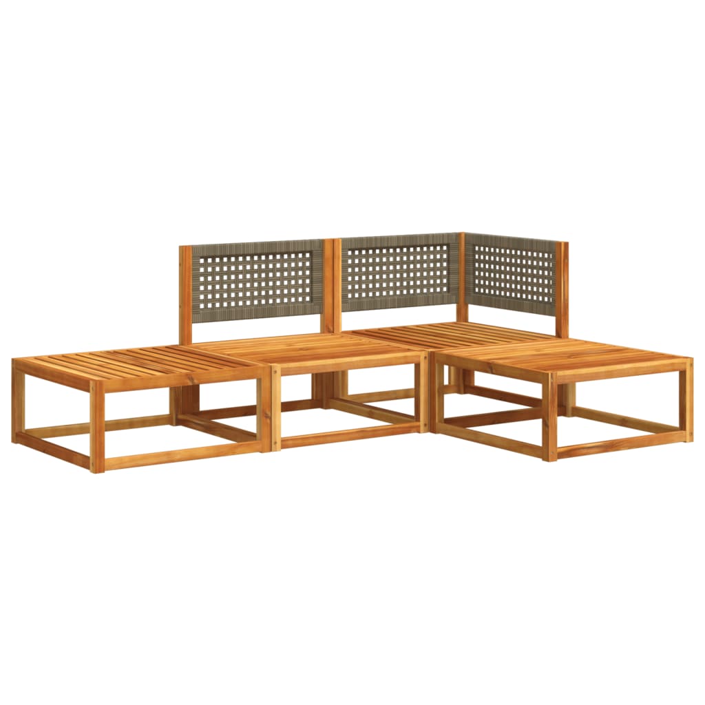 Ensemble de canapés de jardin 4 pièces avec coussins en bois d'acacia et rotin