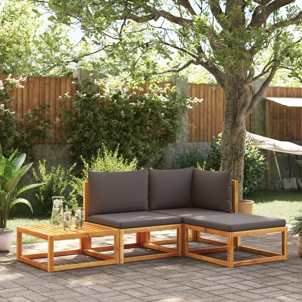 Ensemble de canapés de jardin 4 pièces avec coussins en bois d'acacia et rotin
