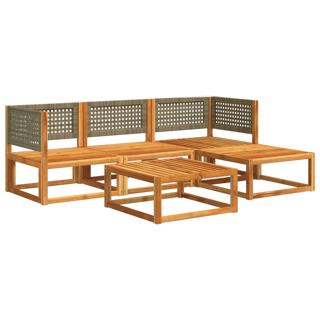 Ensemble de canapés de jardin 5 pièces avec coussins en bois d'acacia et rotin