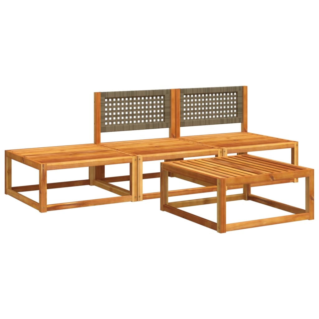 Ensemble de canapés de jardin 4 pièces avec coussins en bois d'acacia et rotin