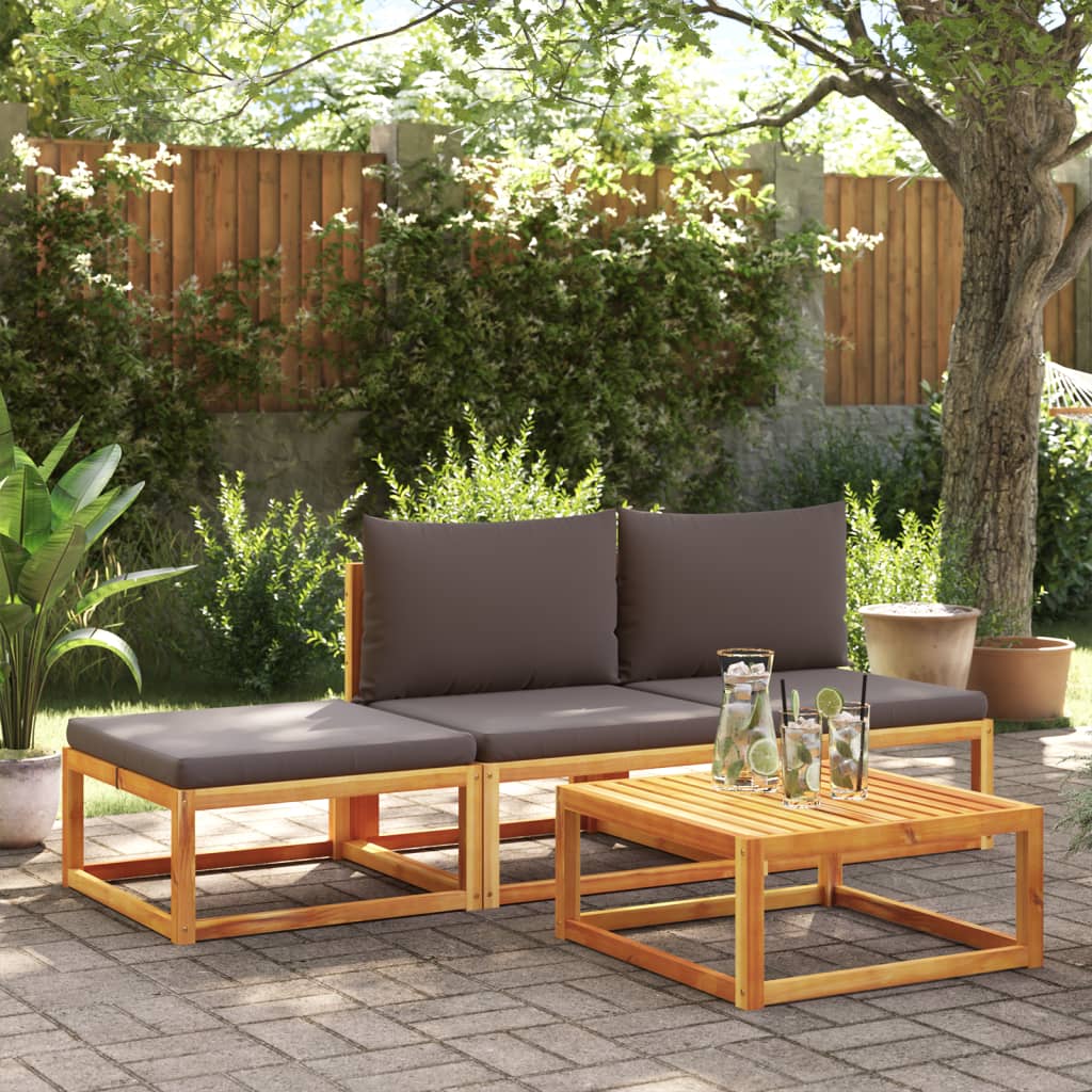 Ensemble de canapés de jardin 4 pièces avec coussins en bois d'acacia et rotin