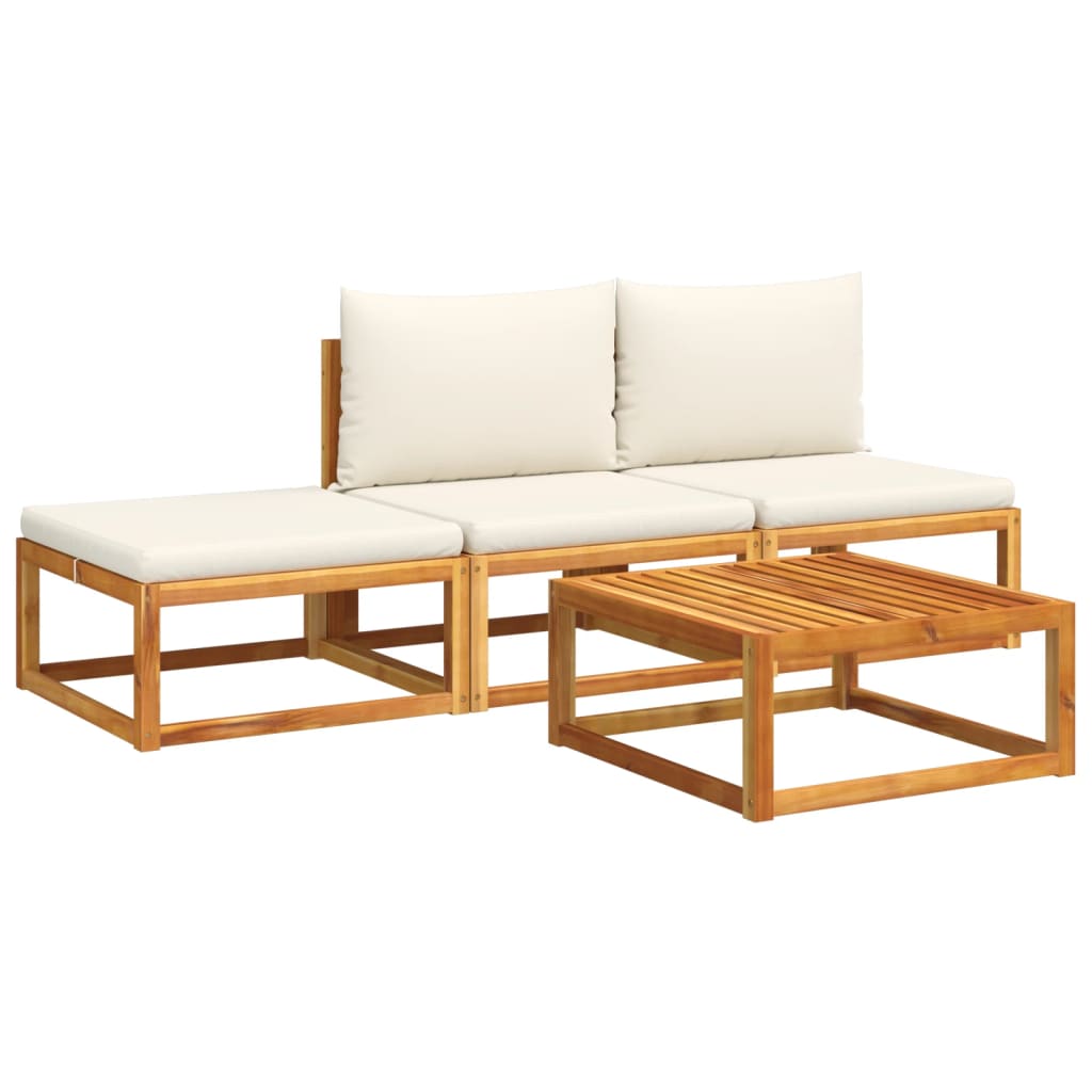Ensemble de canapés de jardin 4 pièces avec coussins en bois d'acacia et rotin