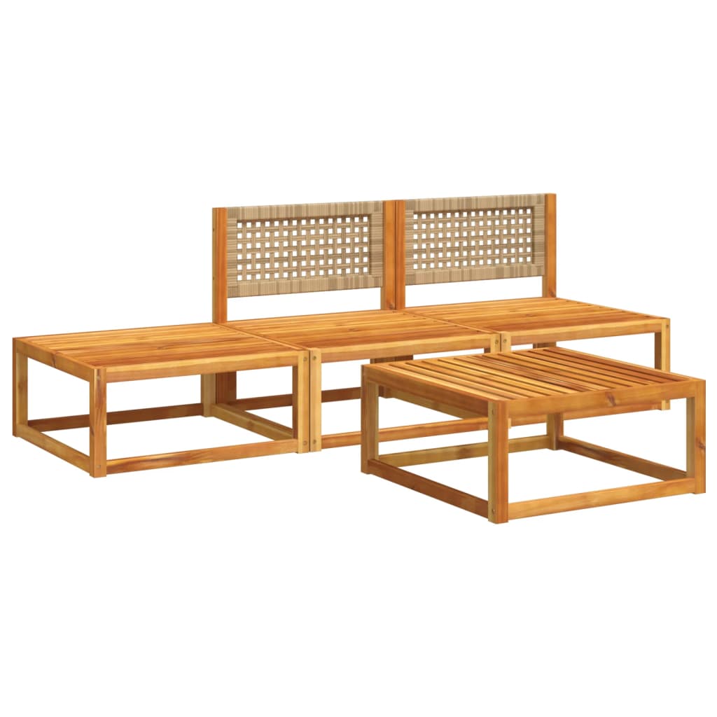 Ensemble de canapés de jardin 4 pièces avec coussins en bois d'acacia et rotin