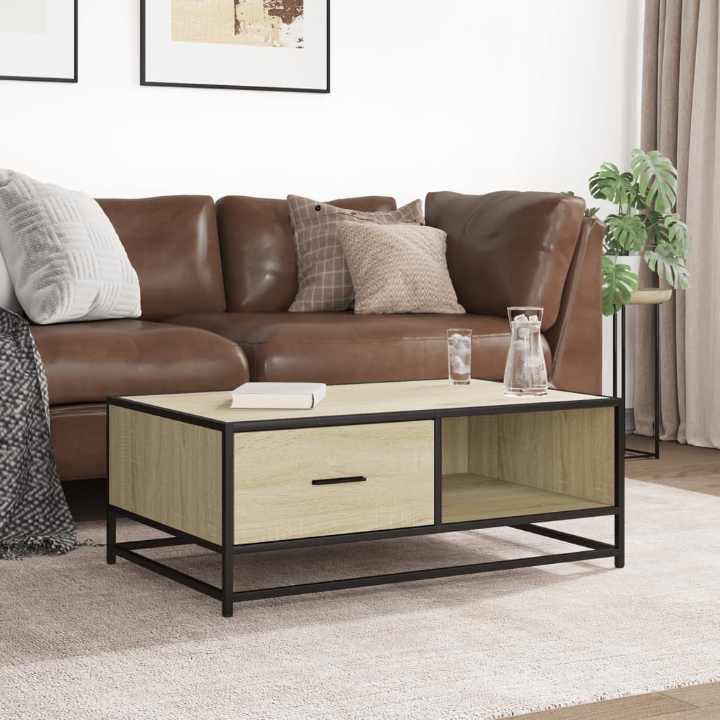 Table basse chêne sonoma 90x57x35 cm bois d'ingénierie et métal XIOS