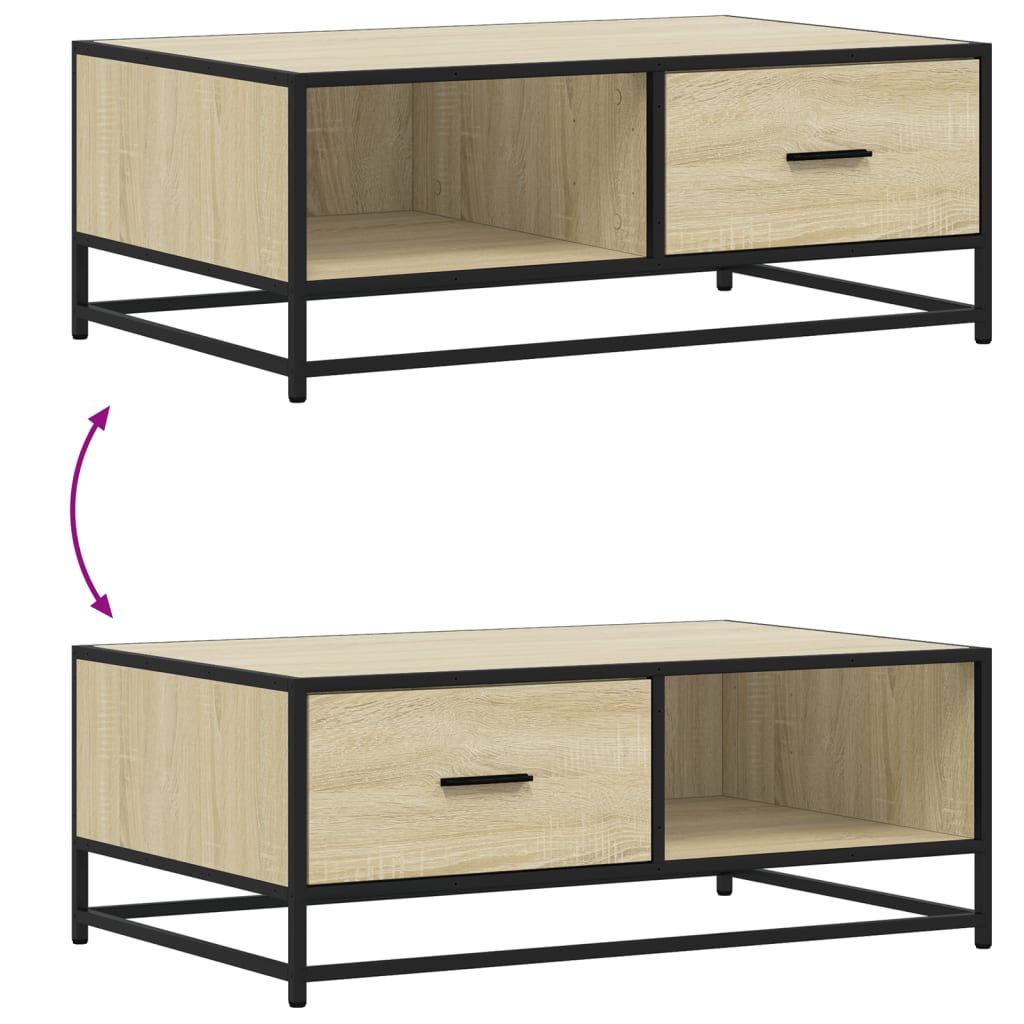 Table basse chêne sonoma 90x57x35 cm bois d'ingénierie et métal XIOS