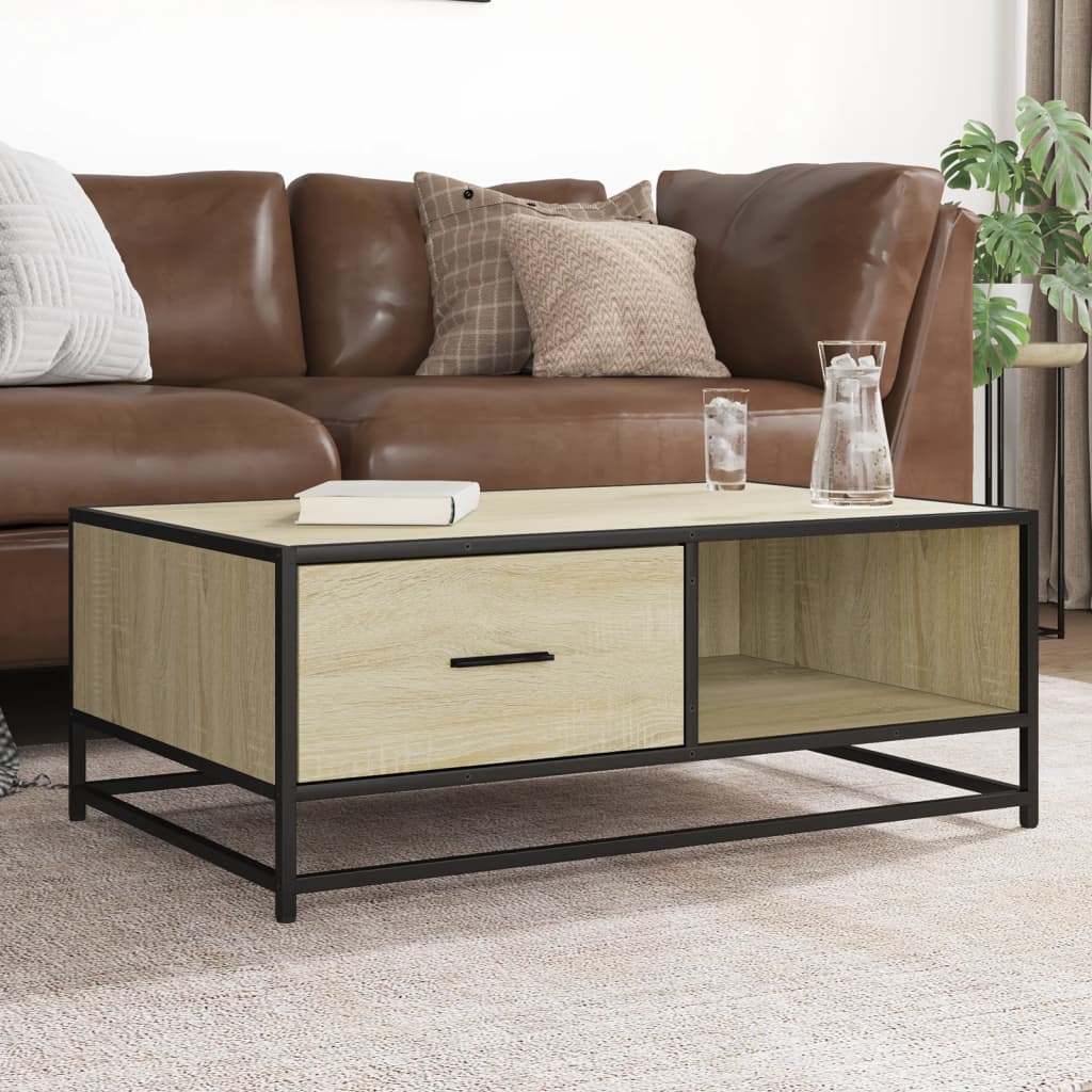 Table basse chêne sonoma 90x57x35 cm bois d'ingénierie et métal XIOS