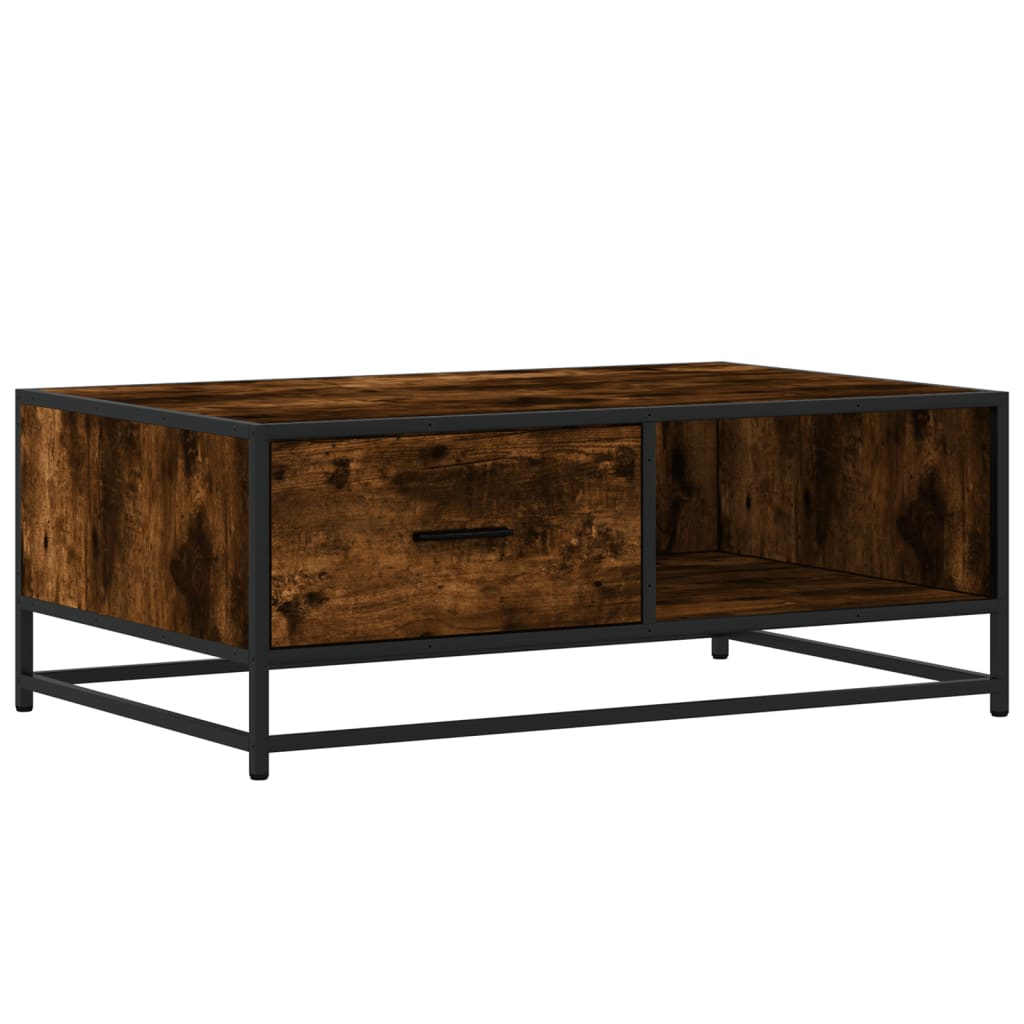 Table basse chêne fumé 90x57x35 cm bois d'ingénierie et métal - XIOS