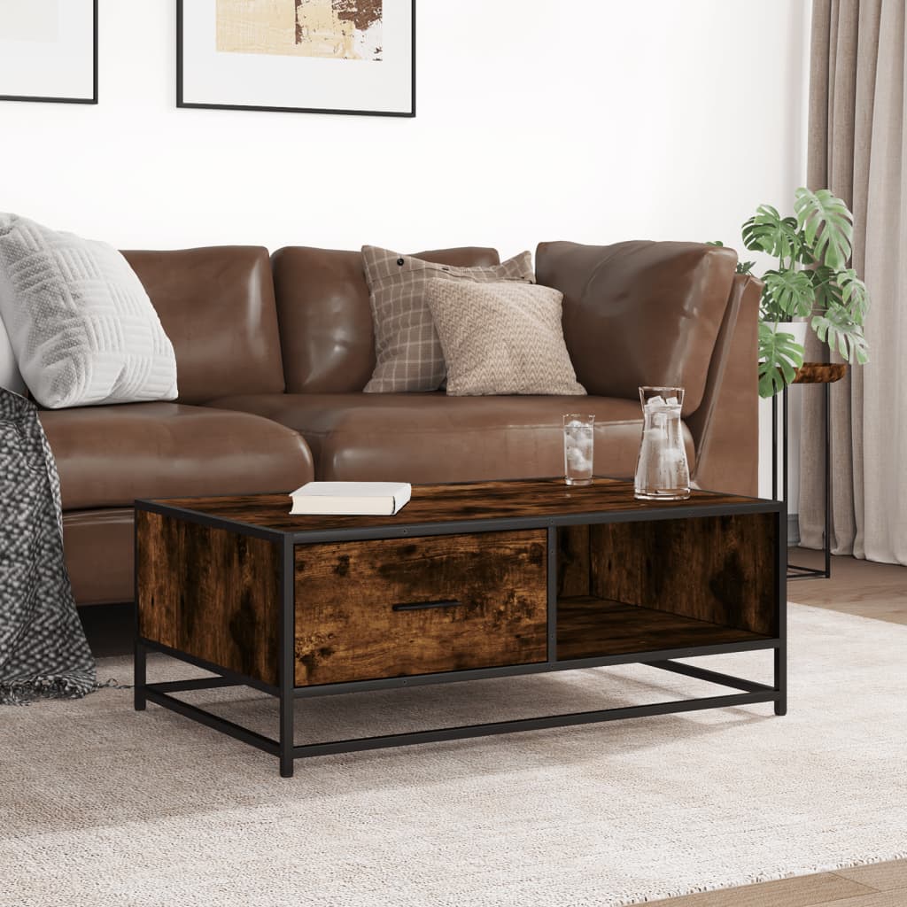 Table basse chêne fumé 90x57x35 cm bois d'ingénierie et métal - XIOS