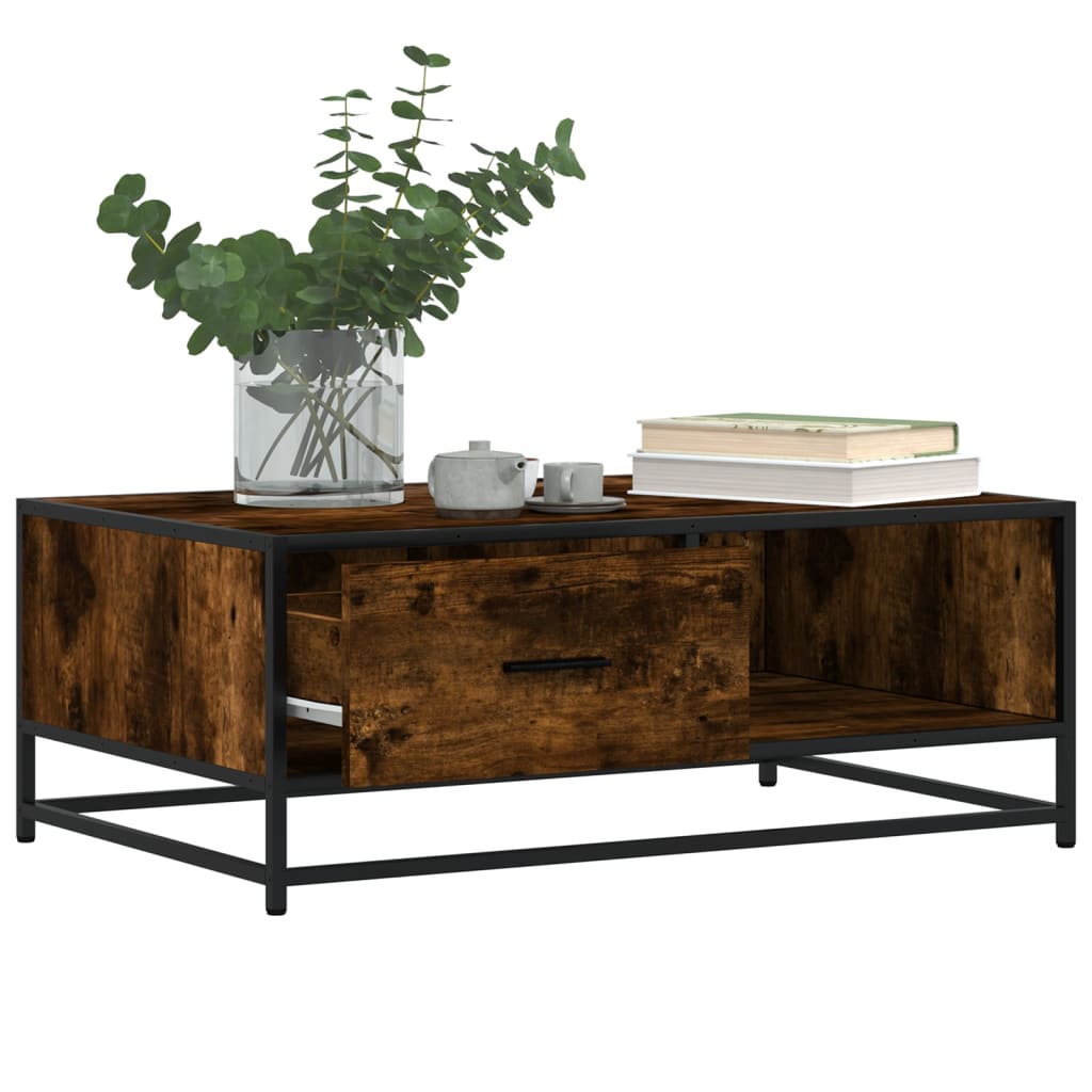 Table basse chêne fumé 90x57x35 cm bois d'ingénierie et métal - XIOS