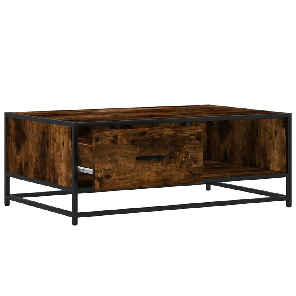 Table basse chêne fumé 90x57x35 cm bois d'ingénierie et métal - XIOS