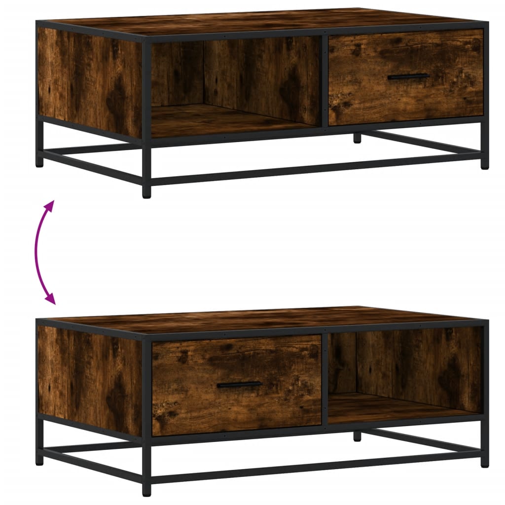 Table basse chêne fumé 90x57x35 cm bois d'ingénierie et métal - XIOS