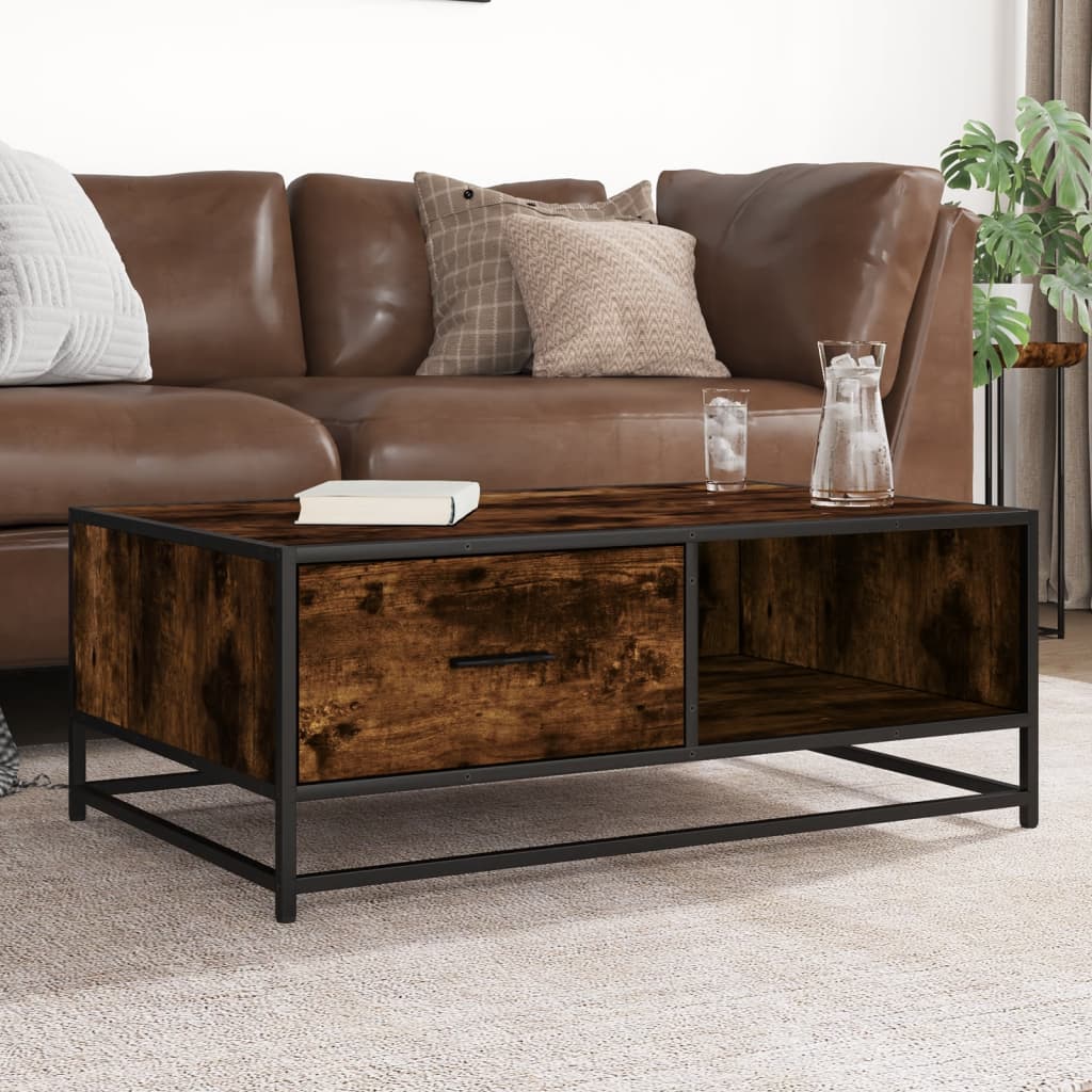 Table basse chêne fumé 90x57x35 cm bois d'ingénierie et métal - XIOS