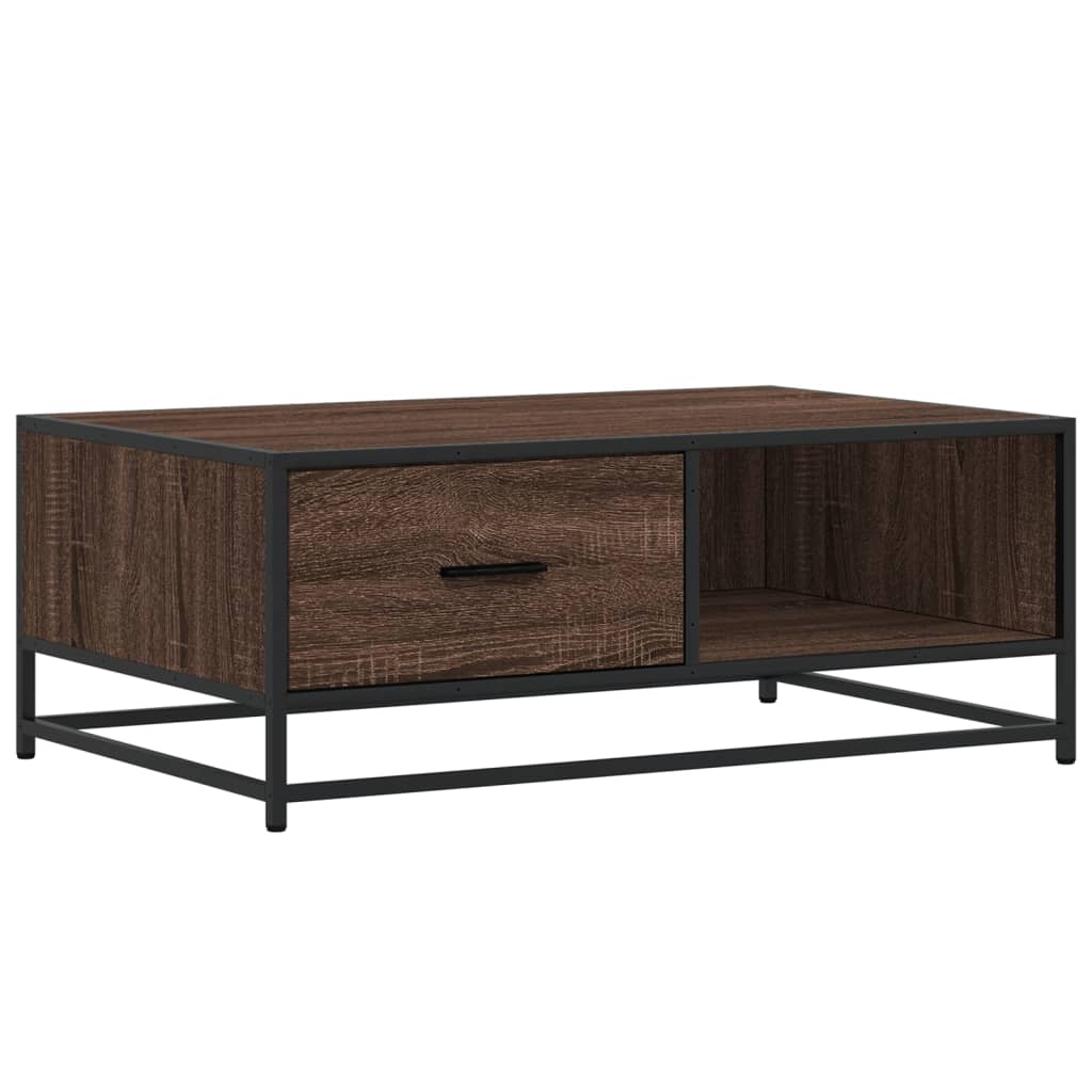 Table basse chêne marron 90x57x35 cm bois d'ingénierie et métal - XIOS