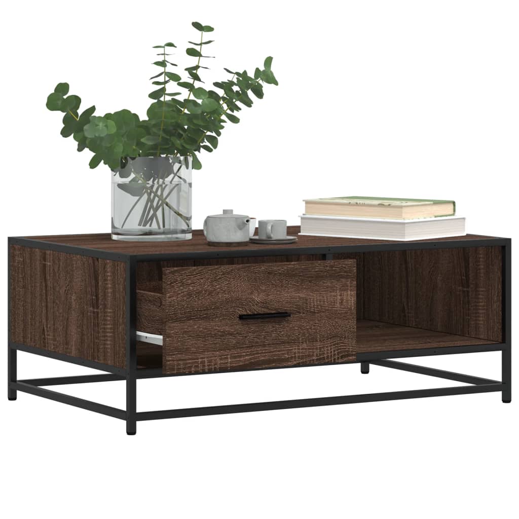 Table basse chêne marron 90x57x35 cm bois d'ingénierie et métal - XIOS