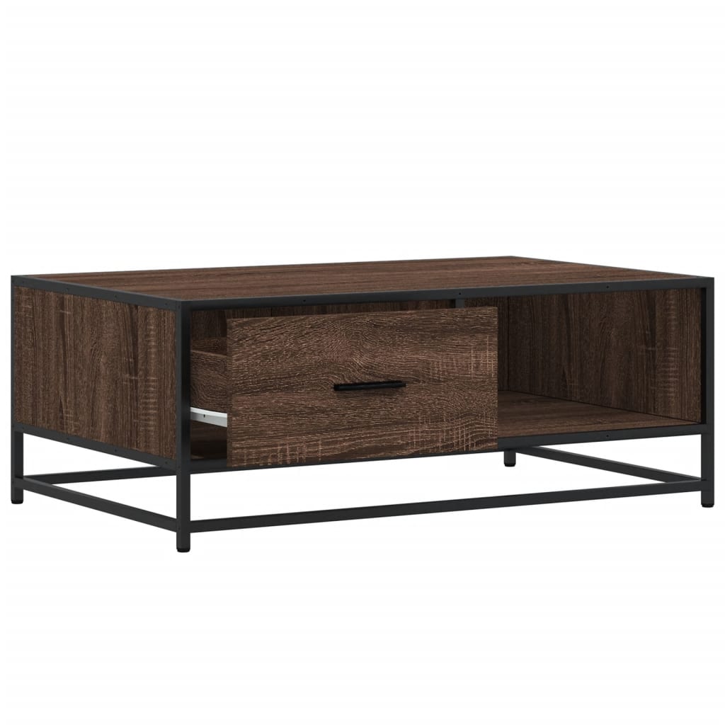 Table basse chêne marron 90x57x35 cm bois d'ingénierie et métal - XIOS