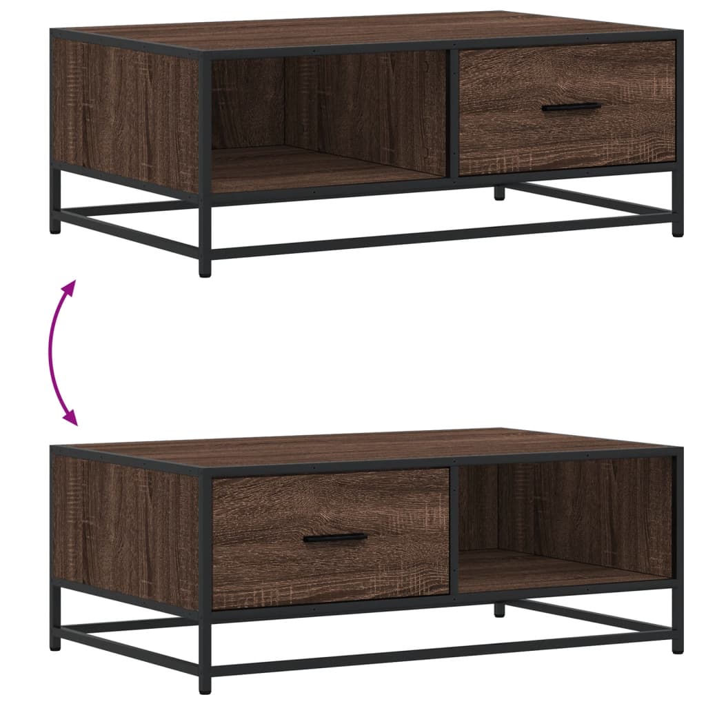 Table basse chêne marron 90x57x35 cm bois d'ingénierie et métal - XIOS
