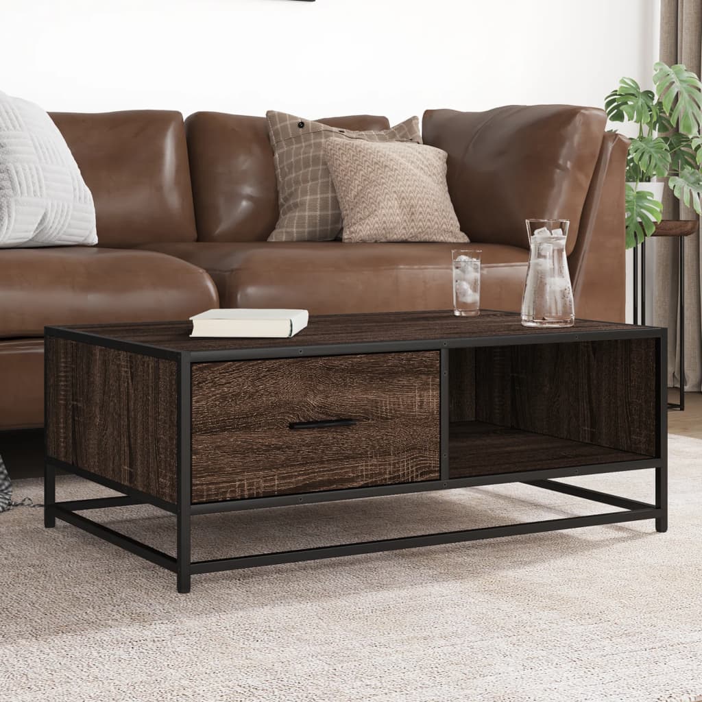 Table basse chêne marron 90x57x35 cm bois d'ingénierie et métal - XIOS