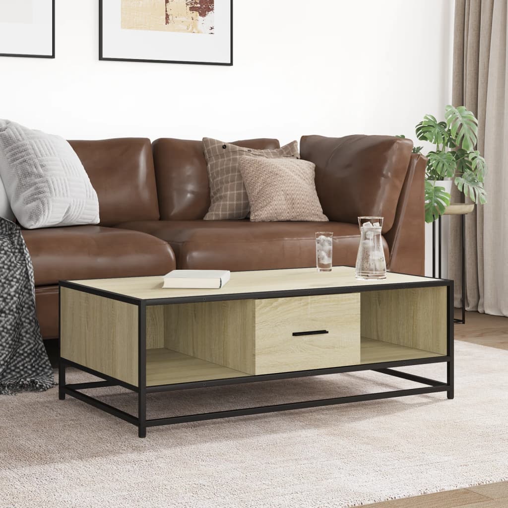 Table basse chêne sonoma 100x57x35cm bois d'ingénierie et métal XIOS