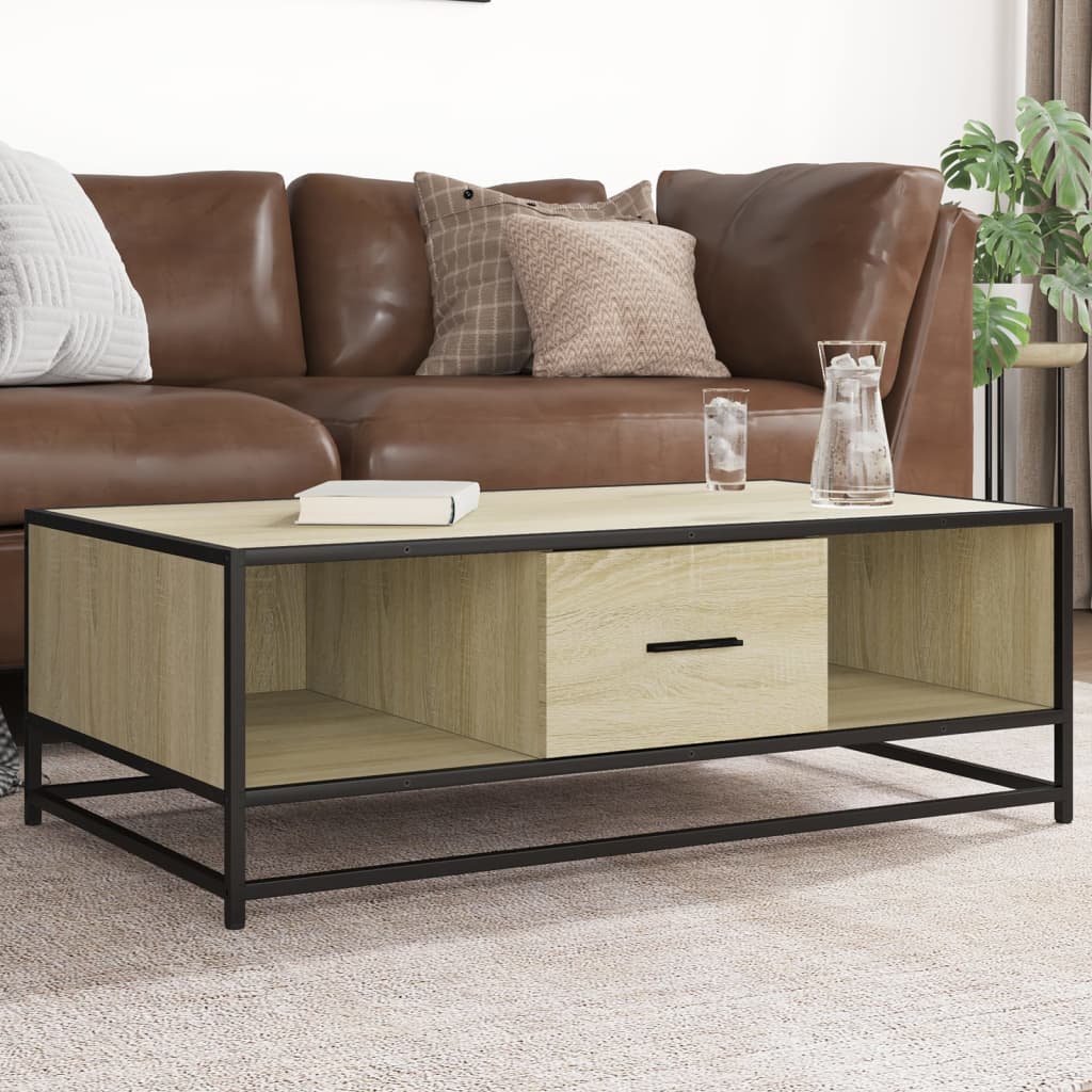 Table basse chêne sonoma 100x57x35cm bois d'ingénierie et métal XIOS