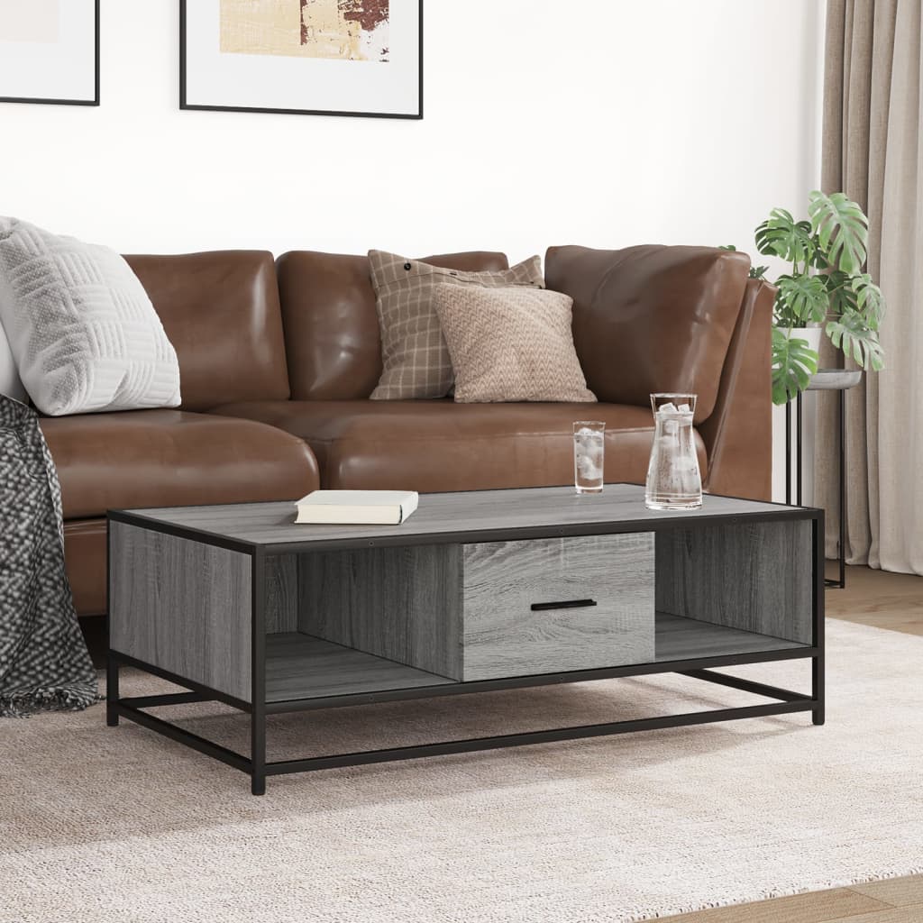 Table basse sonoma gris 100x57x35 cm bois d'ingénierie et métal - XIOS