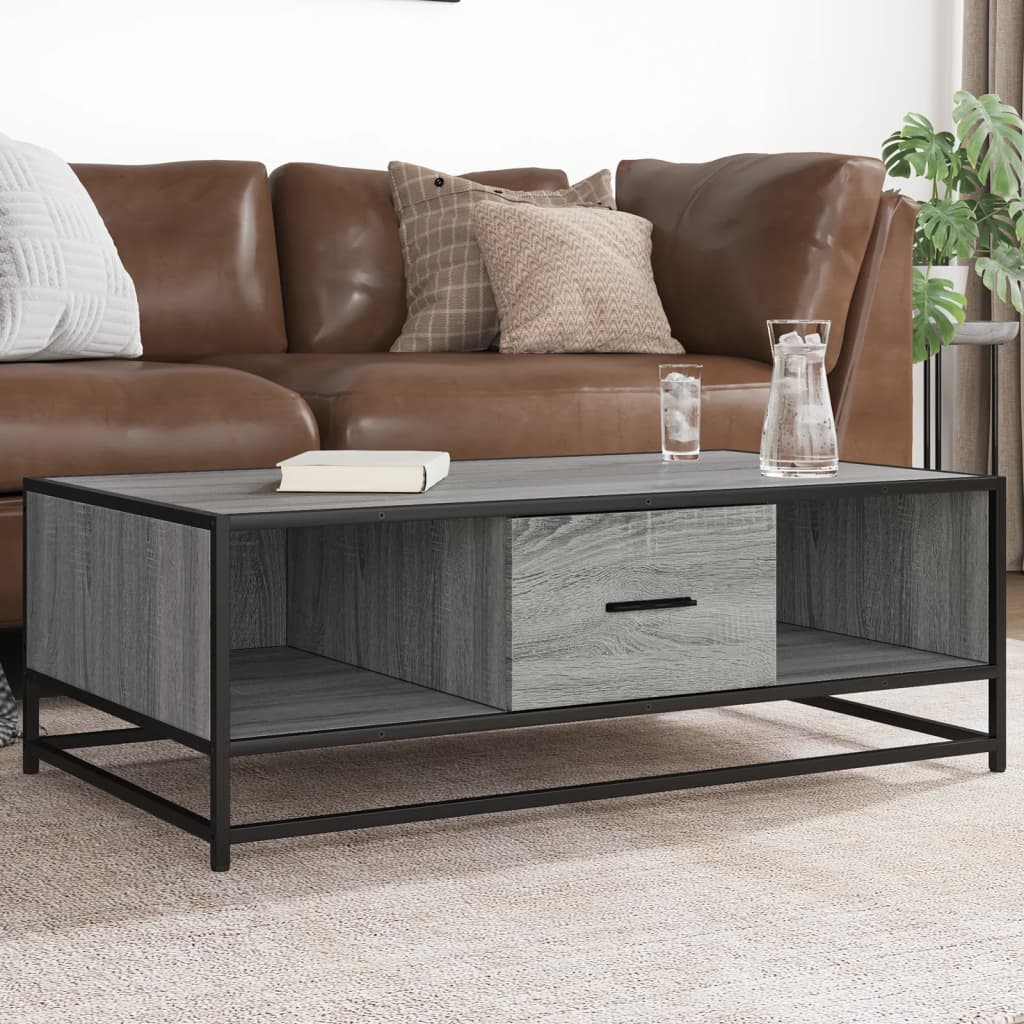 Table basse sonoma gris 100x57x35 cm bois d'ingénierie et métal - XIOS