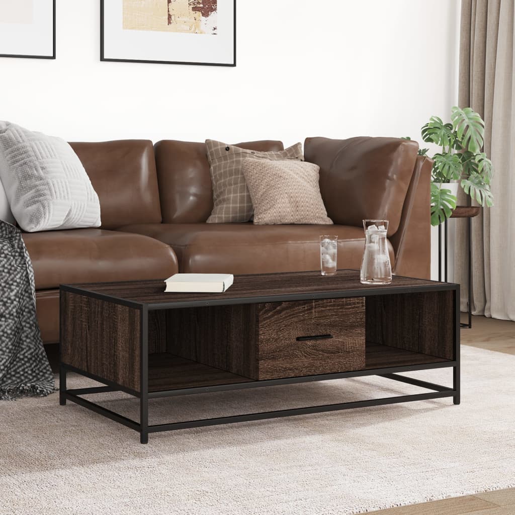 Table basse chêne marron 100x57x35cm bois d'ingénierie et métal XIOS