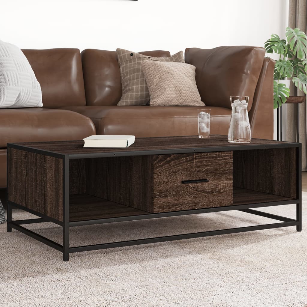 Table basse chêne marron 100x57x35cm bois d'ingénierie et métal XIOS